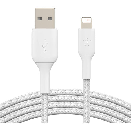 كابل Belkin BoostCharge Braided Lightning إلى USB-A بطول 3.3 قدم، أبيض