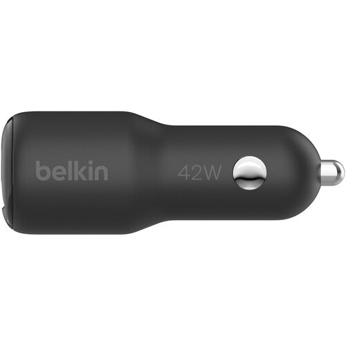 شاحن سيارة Belkin Boost Charge بقوة 42 واط بمنفذين USB-C وUSB-A باللون الأسود 
