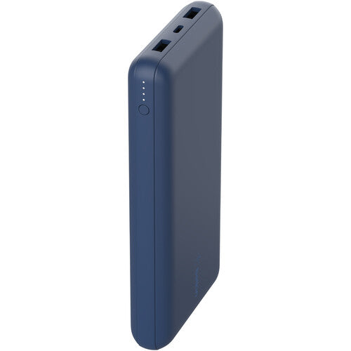 شاحن محمول من Belkin، بنك طاقة USB C بسعة 20000 مللي أمبير/ساعة مع منفذي USB-A، 15 وات مع كابل من النوع A إلى النوع C، أزرق
