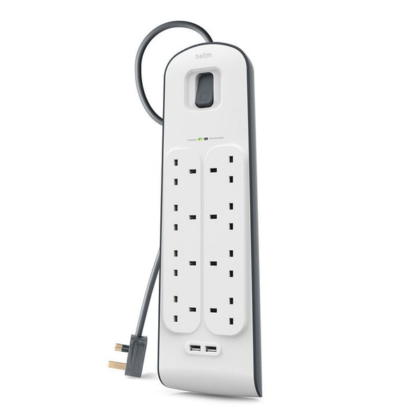 شريط حماية من زيادة التيار الكهربائي Belkin 2.4 أمبير USB للشحن 8 منافذ أبيض
