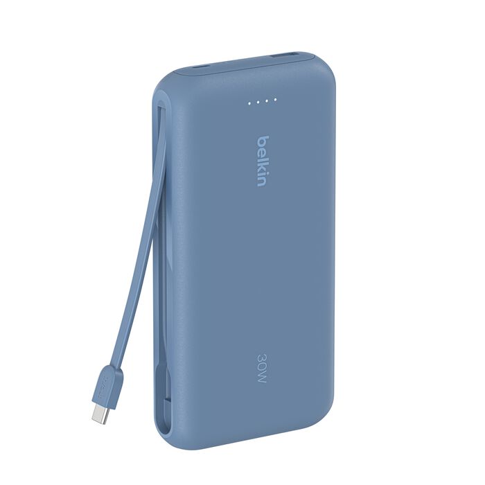 شاحن محمول من Belkin، بنك طاقة مع كابل مدمج 20K PD 30W أزرق