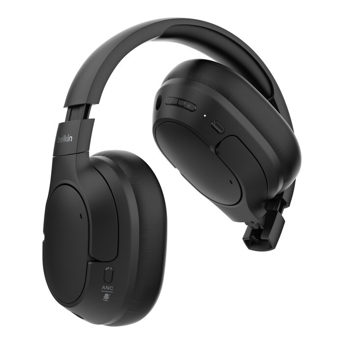 سماعات رأس بلوتوث عازلة للصوت من Belkin SoundForm - سماعات رأس هجينة بخاصية إلغاء الضوضاء النشطة - لاسلكية مع حماية 60H، لون أسود 