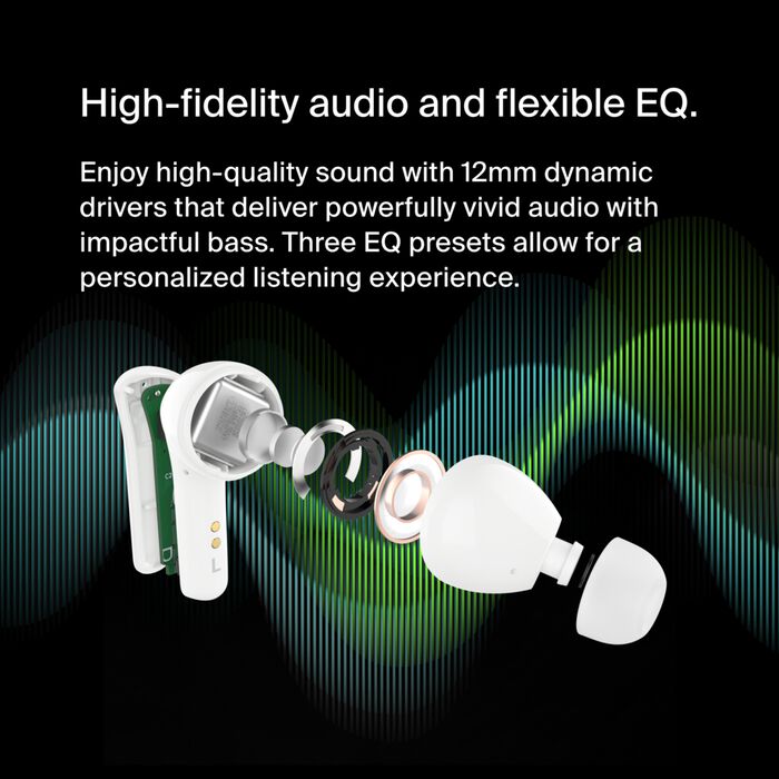 سماعات أذن Belkin Sound Form Motion اللاسلكية الحقيقية باللون الأبيض 