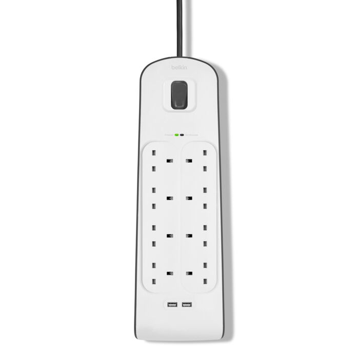 شريط حماية من زيادة التيار الكهربائي Belkin 2.4 أمبير USB للشحن 8 منافذ أبيض