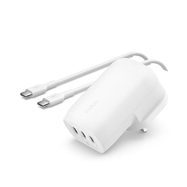 شاحن حائط Belkin Boost Charge بثلاثة منافذ USB-C مع PPS 67 واط 1 متر أبيض 
