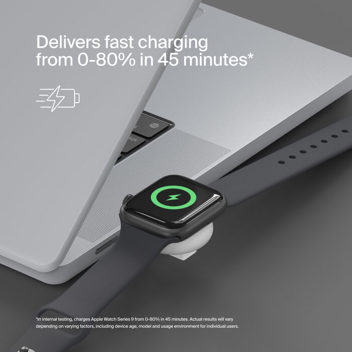 شاحن Belkin Boost Charge Pro المحمول USB-C لساعة Apple Watch معتمد من MFi لساعة Apple Watch باللون الأبيض 