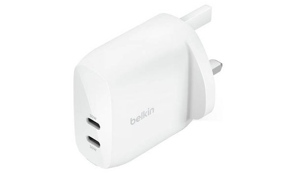 شاحن حائطي مزدوج المنفذ USB-C بقوة 60 وات من Belkin - أبيض
