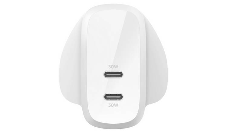 شاحن حائطي مزدوج المنفذ USB-C بقوة 60 وات من Belkin - أبيض