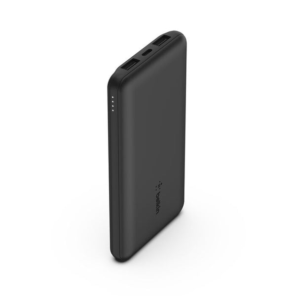 شاحن محمول من Belkin، بنك طاقة USB C بقوة 10000 مللي أمبير/ساعة مع منفذي USB-A، 15 وات مع كابل من النوع C إلى النوع A، أسود