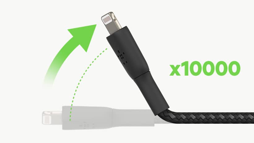 كابل شحن ومزامنة مضفر من Belkin Apple معتمد من Lightning إلى USB-C بطول 6.6 قدم / 2 متر، أبيض