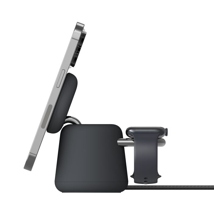 قاعدة شحن لاسلكية Belkin BoostCharge Pro 2 في 1 مع MagSafe 15W لأجهزة iPhone 16 و15 و14 و13 و12 باللون الأسود 