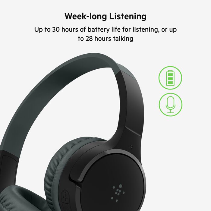سماعات رأس لاسلكية للأطفال من Belkin Sound form باللون الأسود 