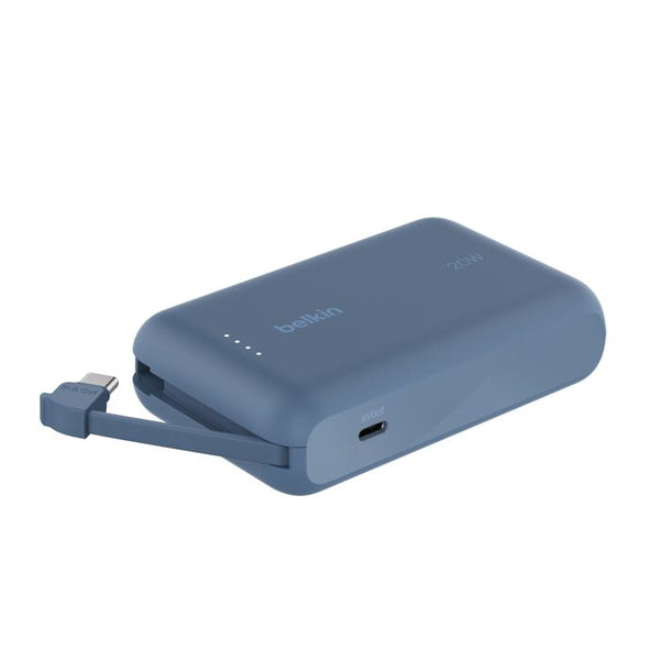 بنك طاقة محمول Belkin Boost Charge بسعة 10000 مللي أمبير/ساعة مع كابل مدمج PD 20 واط أزرق 