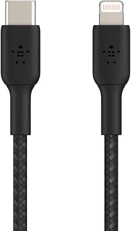كابل شحن USB-C إلى Lightning مضفر من النايلون من Belkin Boost Charge بطول 6.6 قدم/2 متر، أسود 