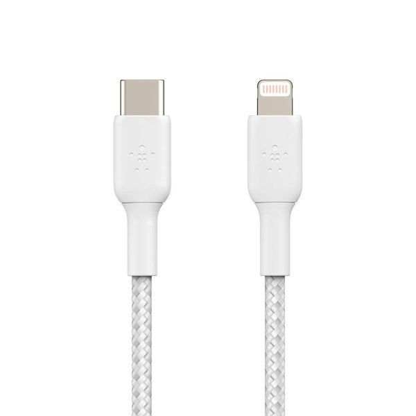 كابل شحن ومزامنة مضفر من Belkin Apple معتمد من Lightning إلى USB-C بطول 6.6 قدم / 2 متر، أبيض