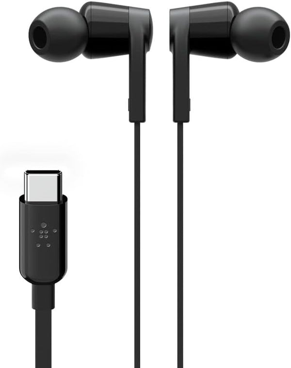 سماعات أذن سلكية من Belkin SoundForm مزودة بموصل USB-C، وسماعات أذن داخلية مزودة بميكروفون - سماعات رأس USB-C سوداء 