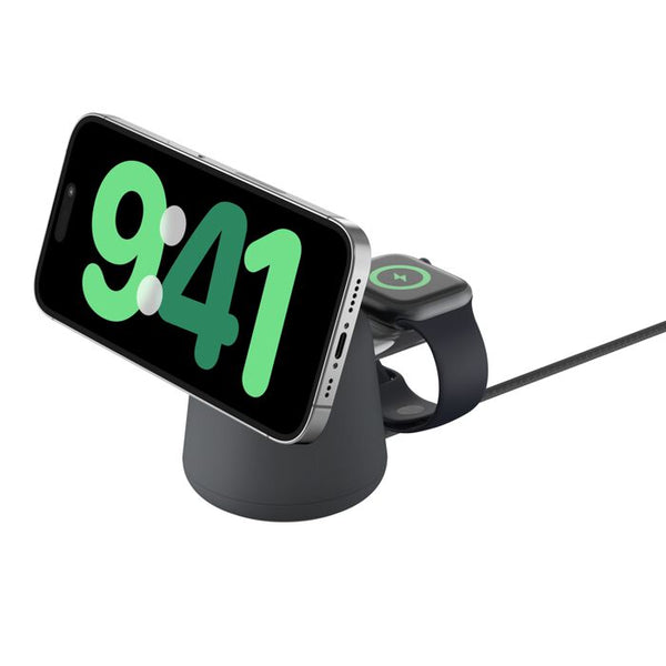 قاعدة شحن لاسلكية Belkin BoostCharge Pro 2 في 1 مع MagSafe 15W لأجهزة iPhone 16 و15 و14 و13 و12 باللون الأسود 