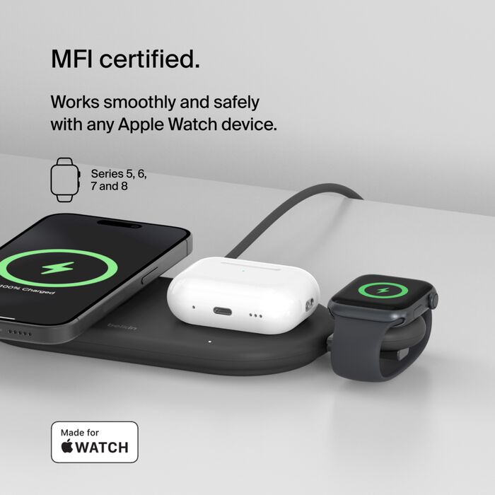 شاحن Belkin المحمول USB-C لساعة Apple Watch، معتمد من MFi، شاحن USB-C باللون الأسود 