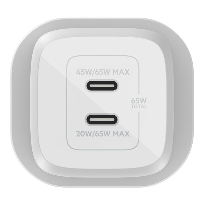 شاحن حائط Belkin Boost Charge Pro Dual USB-C® Gan مع PPS 65W أبيض 