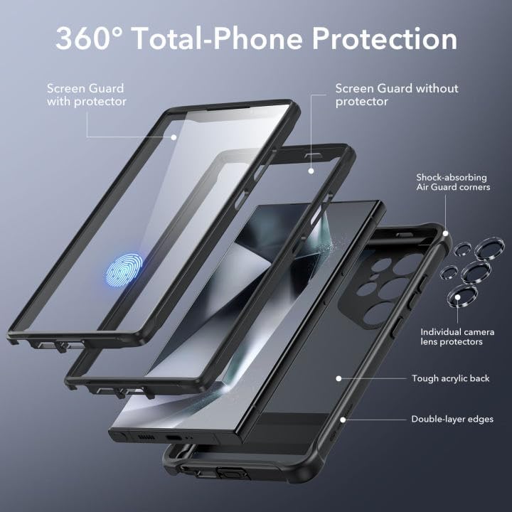 ESR for Samsung S24 Ultra Case, S24 Ultra Cover with Extra Protective Front Frame& 3 Kickstand Modes Frosted Black