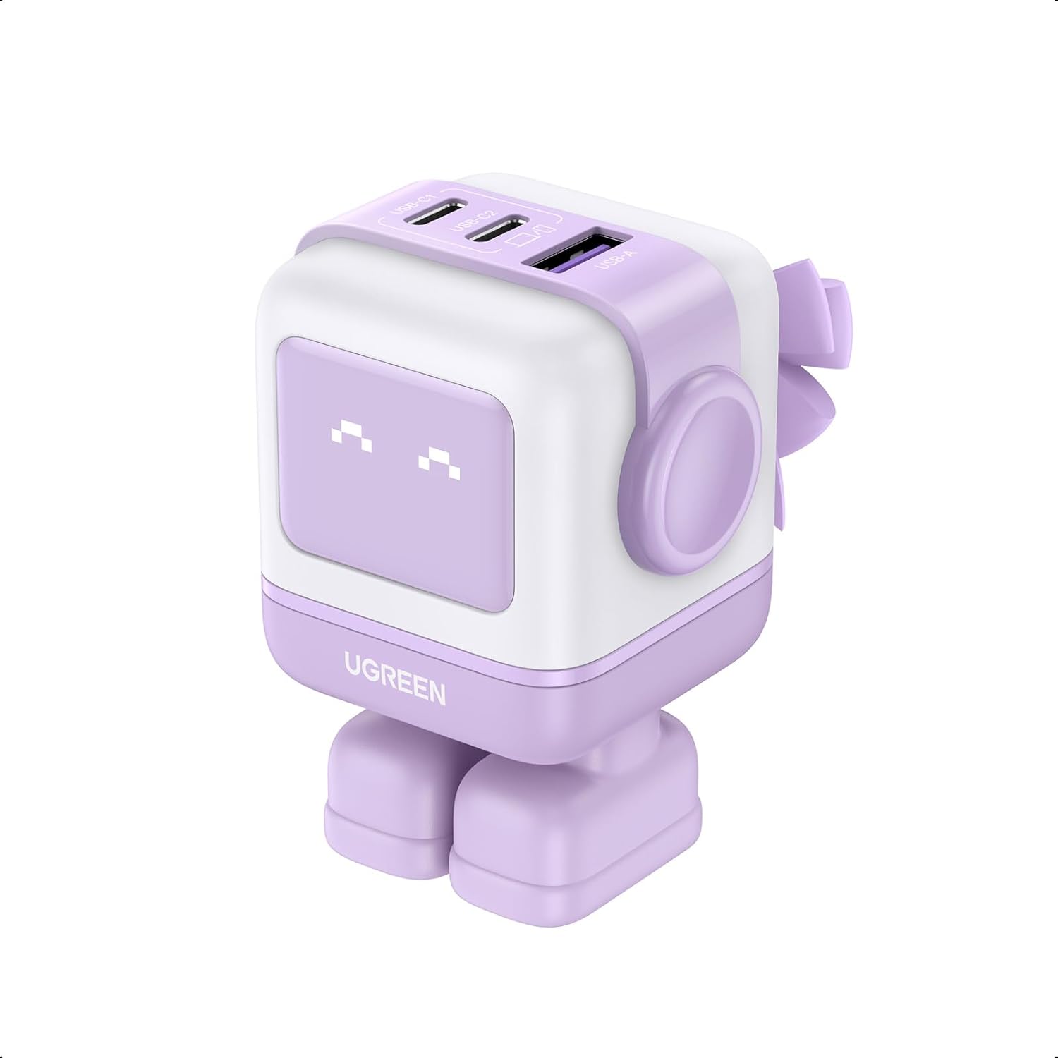 UGREEN Uno 65W USB C Charging Block Nexode 3-Port GaN Charger Compact Fast USB C Power Adapter Purple