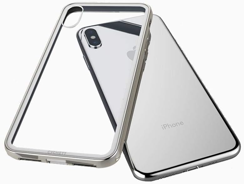 Cygnett Ozone case, Scratch resistant, Shock Absorbent soft TPU frame, Japanese Double tempered glass case, Wireless charging friendly - iPhone Xs, iPhone X - Glass Case in Silver - Glass, TPU