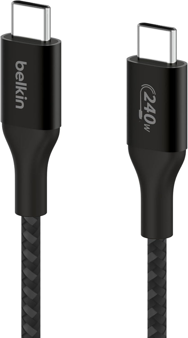 كابل شحن Belkin Boost Charge USB C إلى USB C، بطول 3.3 قدم، شاحن من النوع C بقوة 240 واط وطول 1 متر، أسود 