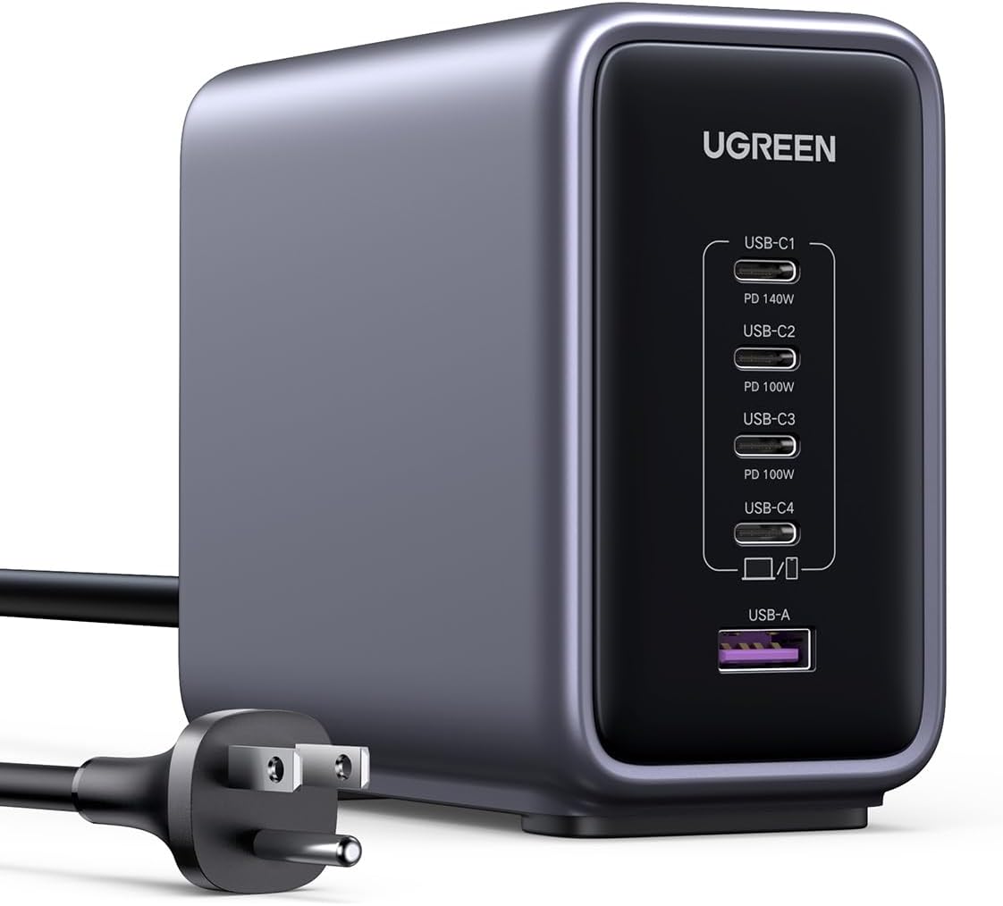 UGREEN Nexode 300W USB C Charger Block, 5-Port Charging Station GaN Desktop Charger Black