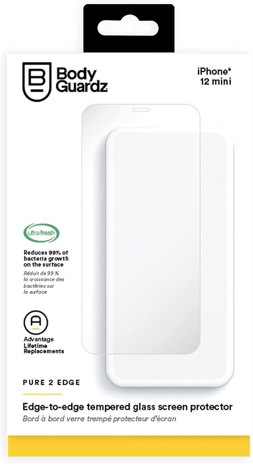 واقي شاشة BodyGuardz Pure 2 Edge Extreme المقاوم للسقوط والخدش مصمم لهاتف iPhone 12 Mini