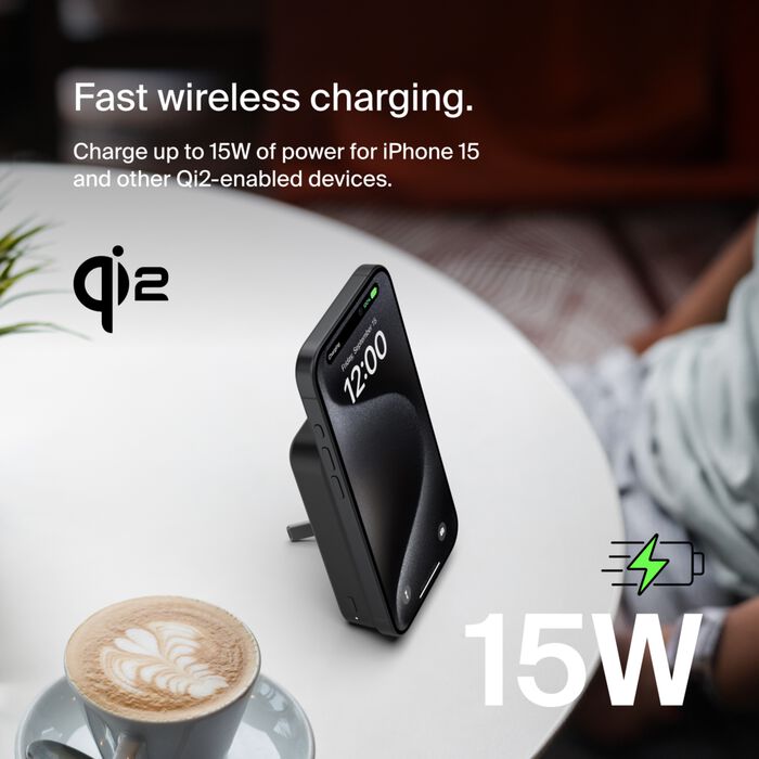 شاحن متنقل مغناطيسي Belkin Boost Charge Pro بسعة 10,000 مللي أمبير/ساعة، مناسب لأجهزة iPhone 15/14/13/12، أسود 