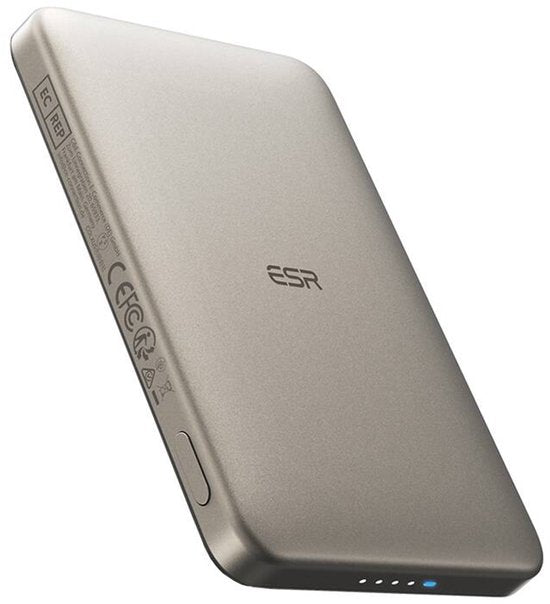 ESR Qi2 MagSlim - 15W Magnetic Power Bank 5,000 mAh - Compatible with Magsafe and Halo Lock - Titanium