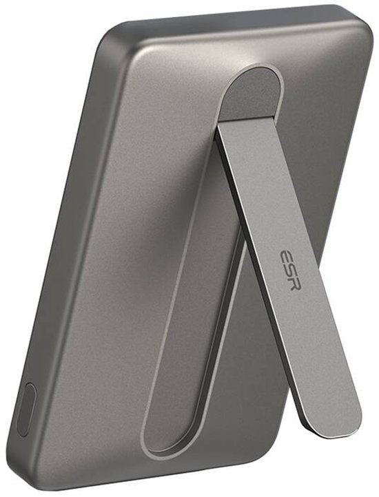 ESR Qi2 MagSlim Kickstand - 15W Magnetic Power Bank 5,000 mAh - Compatible with MagSafe Halo Lock Titanium
