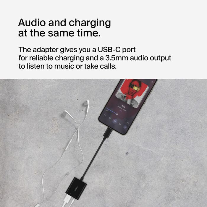 كابل صوت Belkin RockStar™ مقاس 3.5 مم مع محول شحن USB-C متضمن، ومحول صوت USB-C 
