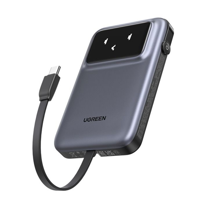 UGREEN 10,000mAh Quick Charging Robot 30W Power Bank with Built-in USB-C Gray