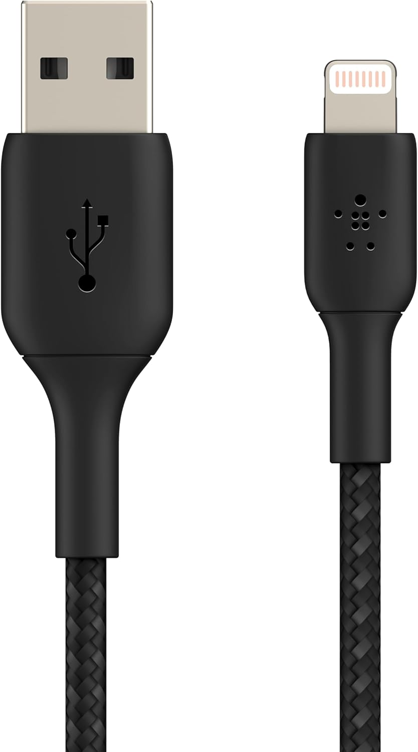 كابل Belkin BoostCharge Braided Lightning إلى USB-A بطول 6.6 قدم، أسود 