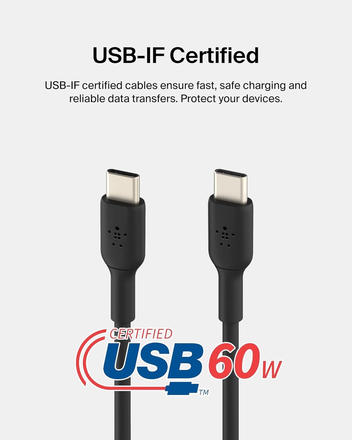 كابل Belkin Boost Charge USB-C إلى USB-C بطول 1 متر باللون الأسود 