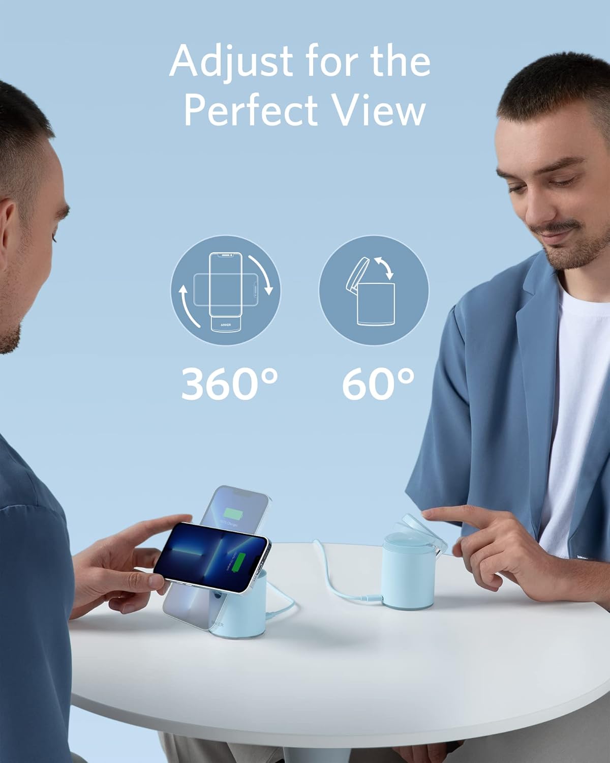 Anker 623 MagGo 2-in-1 Magnetic Wireless Charger – Misty Blue