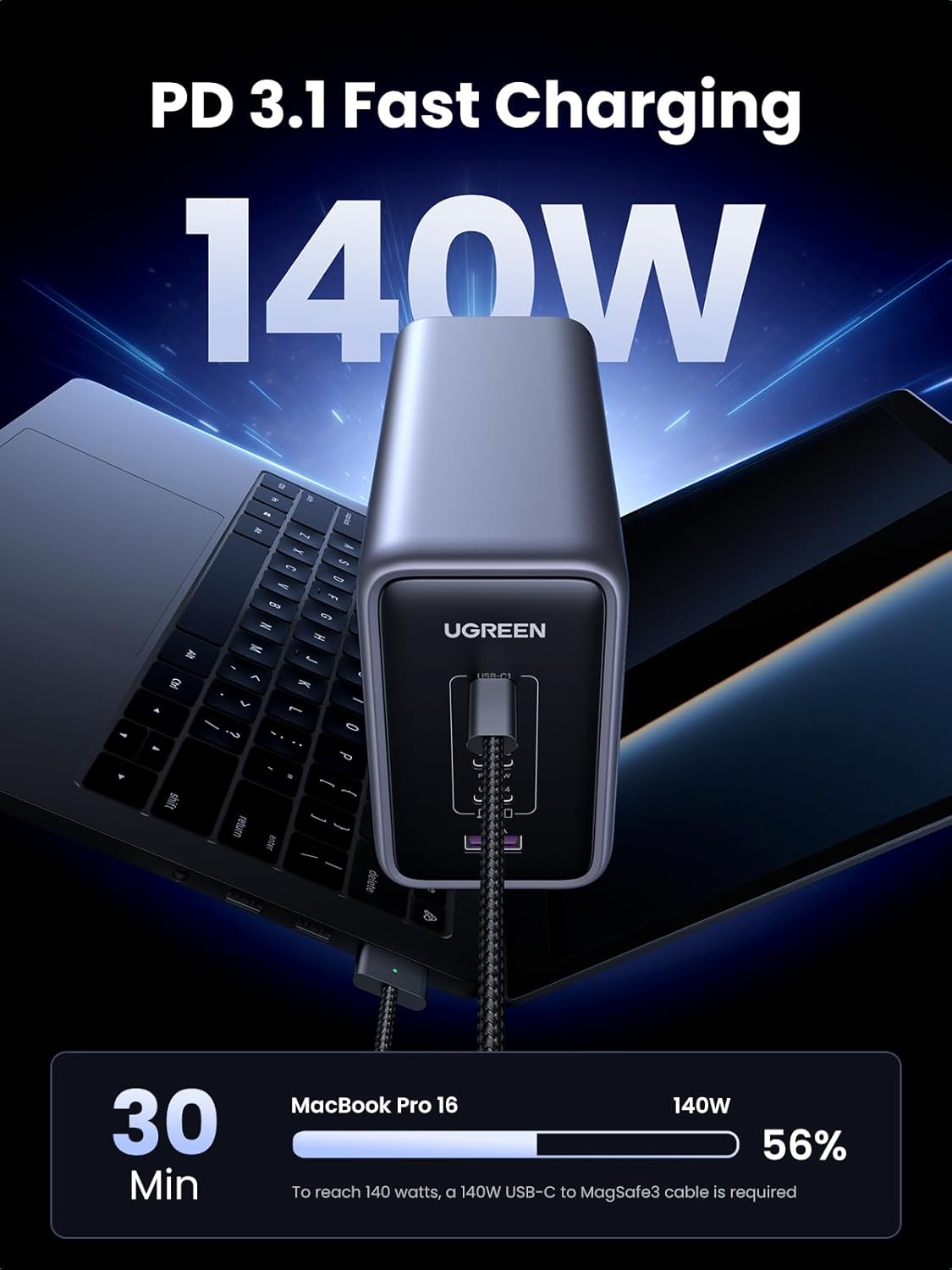 UGREEN Nexode 300W USB C Charger Block, 5-Port Charging Station GaN Desktop Charger Black