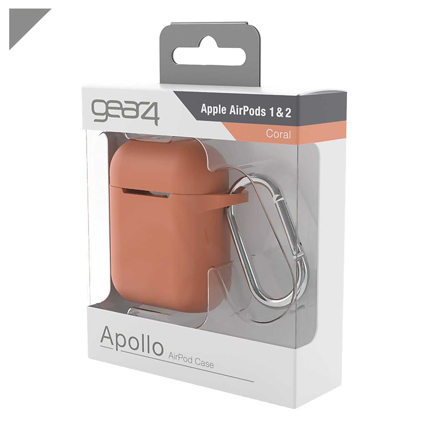 Airpods Case by GEAR4 Apollo, Fully Protective Lightweight Silicone Airpods 1 and 2 Case with Attached Clip – Coral