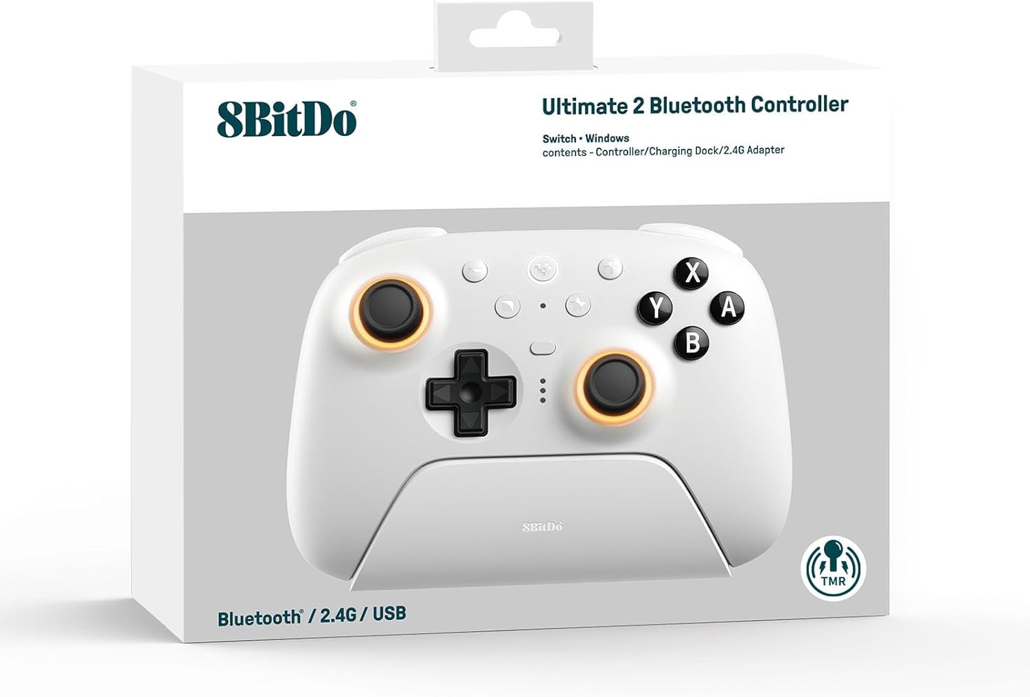 8Bitdo Ultimate 2 Bluetooth Controller for Switch/Switch 2 & Windows PC, Switch Pro Controller with TMR Joysticks, Switchable Hall Effect/Tactile Triggers, Vibration and Motion Control - White