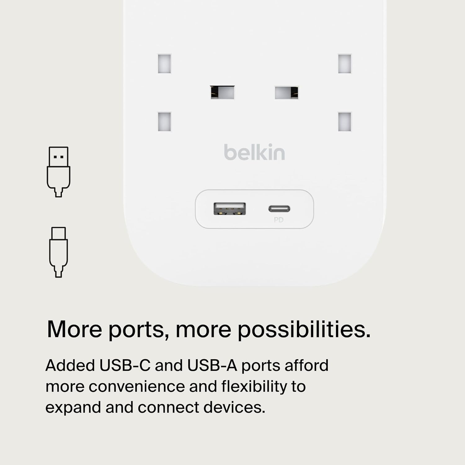 شريط طاقة Belkin Surge Protector 8 منافذ مع 1 USB-C و 1 USB-A بطول 2 متر 