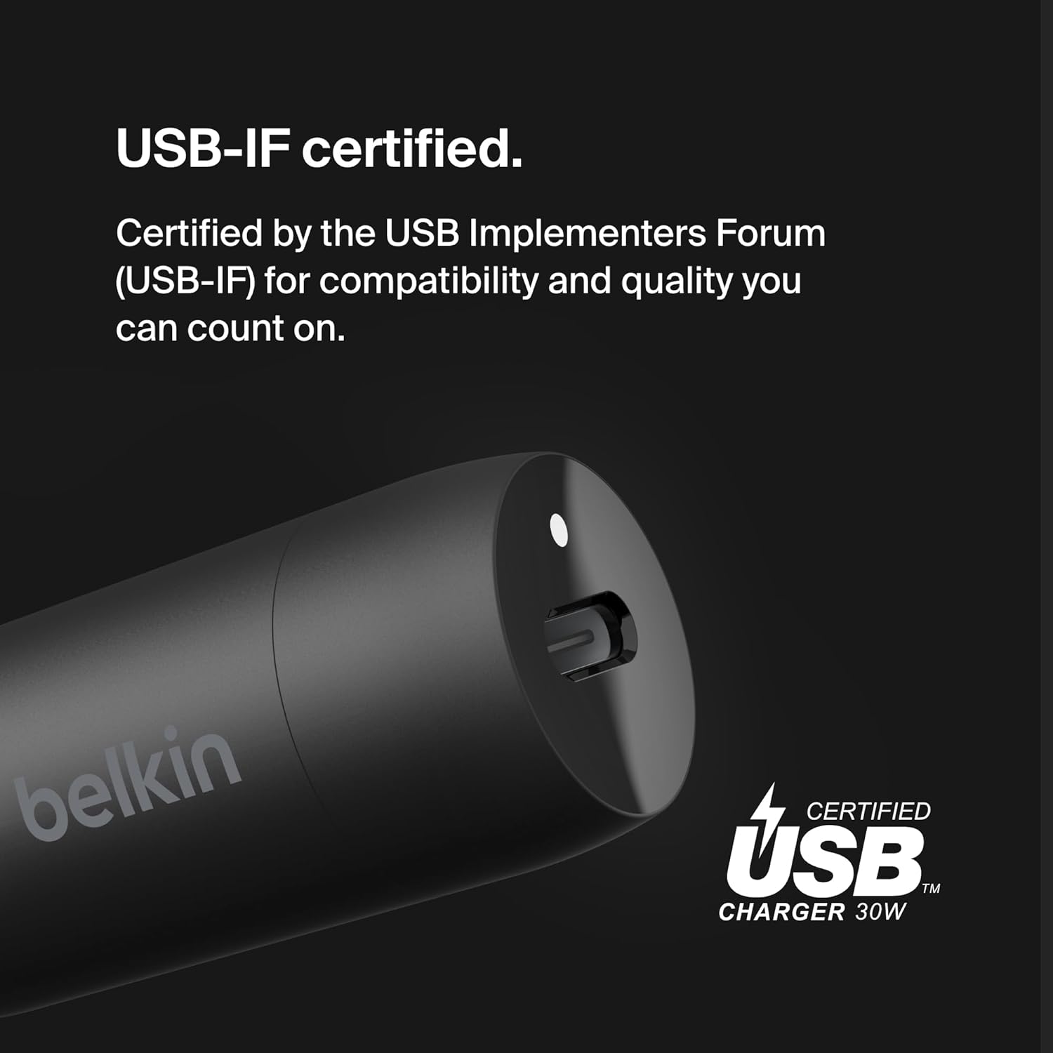 شاحن سيارة Belkin Boost Charge USB-C مع كابل USB-C بطول 1 متر وقوة 30 وات، أسود 