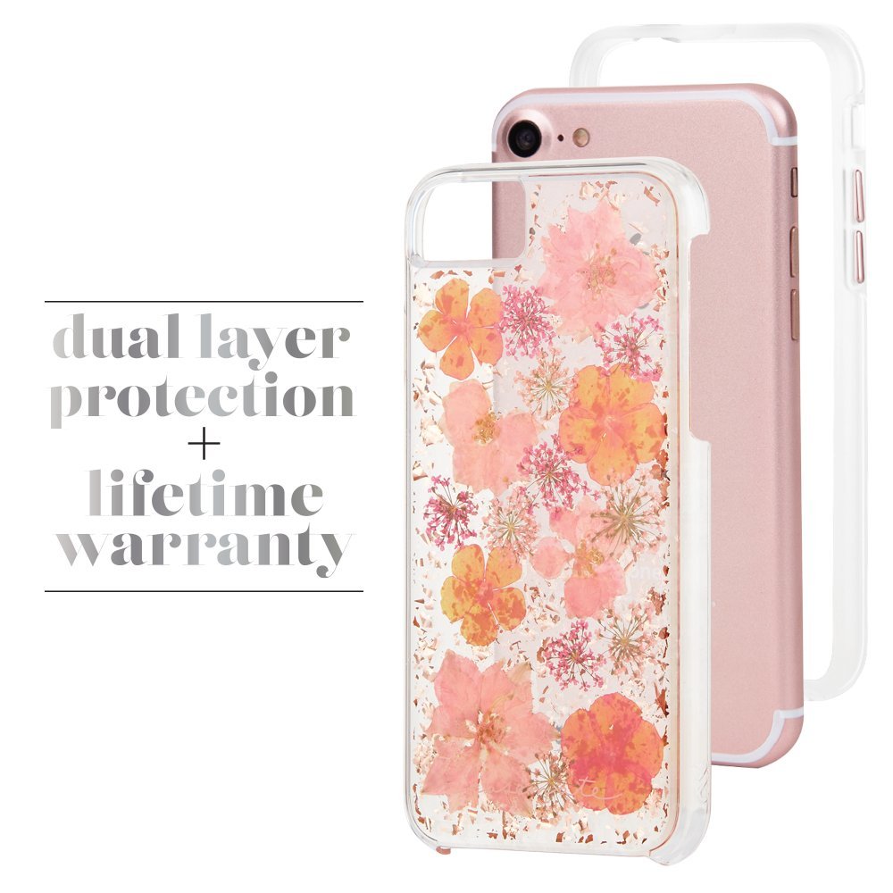 case-mate iphone 8 case - karat petals - made with real flowers - slim protective design for apple iphone 8 - pink petals