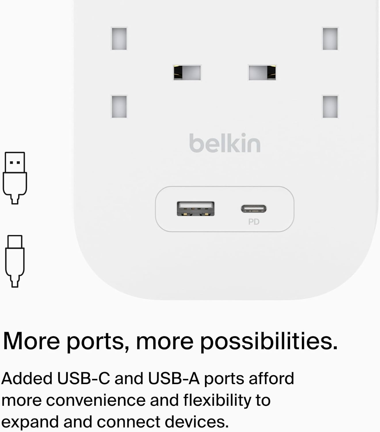 شريط طاقة Belkin 6 منافذ، واقي من زيادة التيار، قابل للتركيب على الحائط مع 6 منافذ تيار متردد، سلك طاقة بطول 2 متر، أبيض