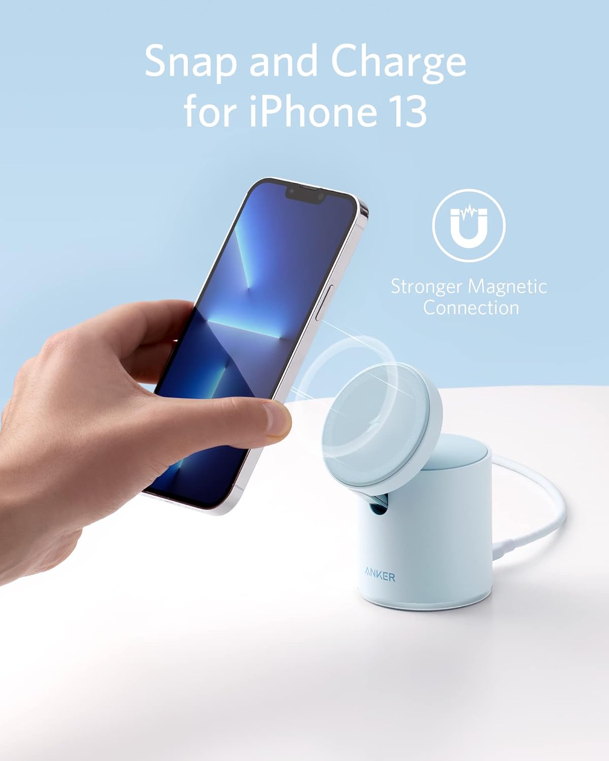 Anker 623 MagGo 2-in-1 Magnetic Wireless Charger – Misty Blue