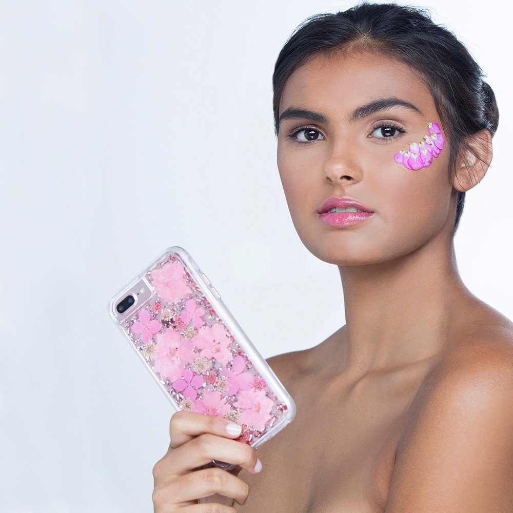 case-mate iphone 8 case - karat petals - made with real flowers - slim protective design for apple iphone 8 - pink petals