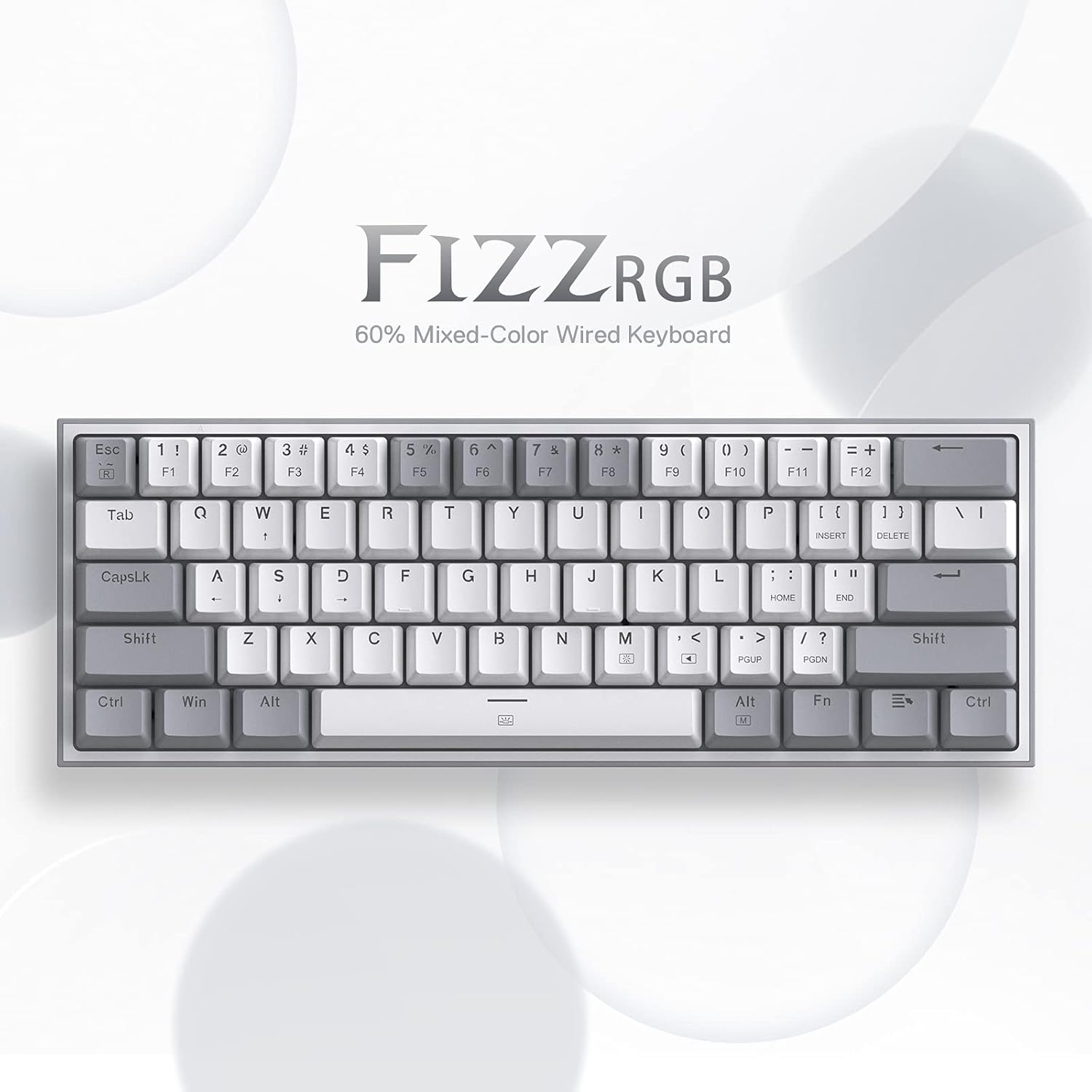 Redragon K617-RGB WG Fizz RGB Mechanical Gaming Keyboard – 61 Keys, Wired, Red Switches, White/Grey