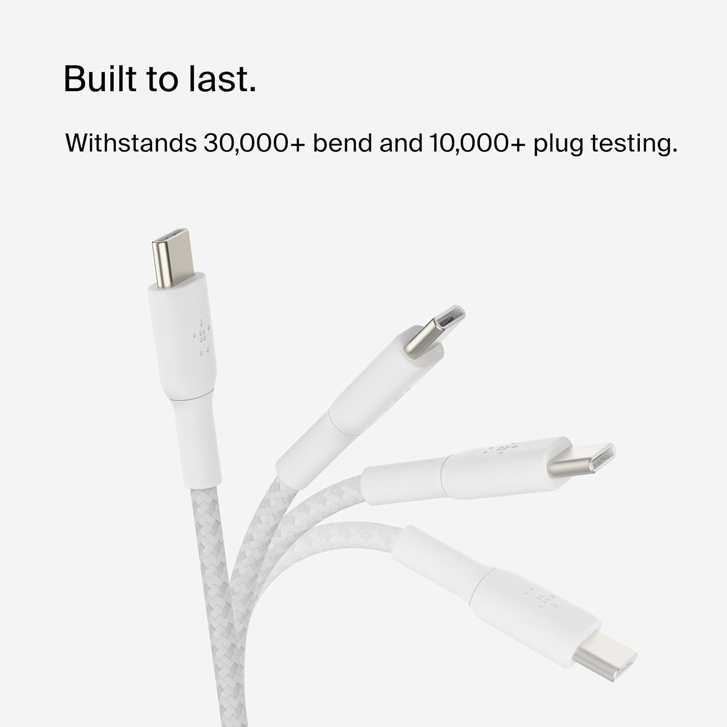 كابل Belkin Boost Charge المضفر USB-C إلى USB-C بطول 1 متر، أبيض