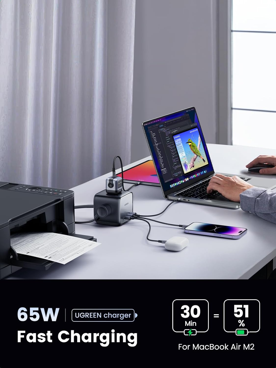 UGREEN 65W USB C GaN Charging Station-7 Ports Desktop Charger Black