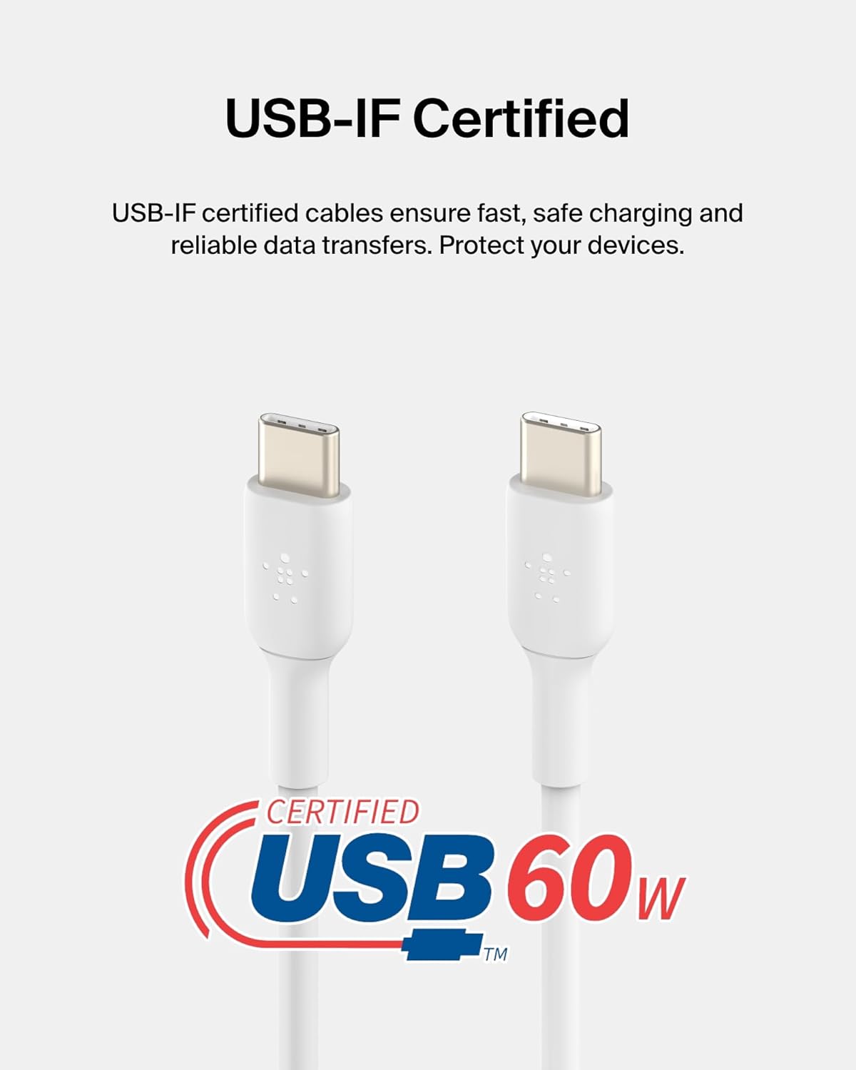 كابل شحن سريع Belkin Boost Charge USB-C إلى USB-C بطول 2 متر، أبيض